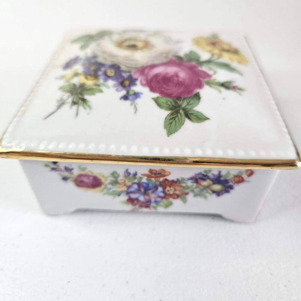 Vintage Porcelain Trinket Box Floral Victorian Style Vanity Germany Roses